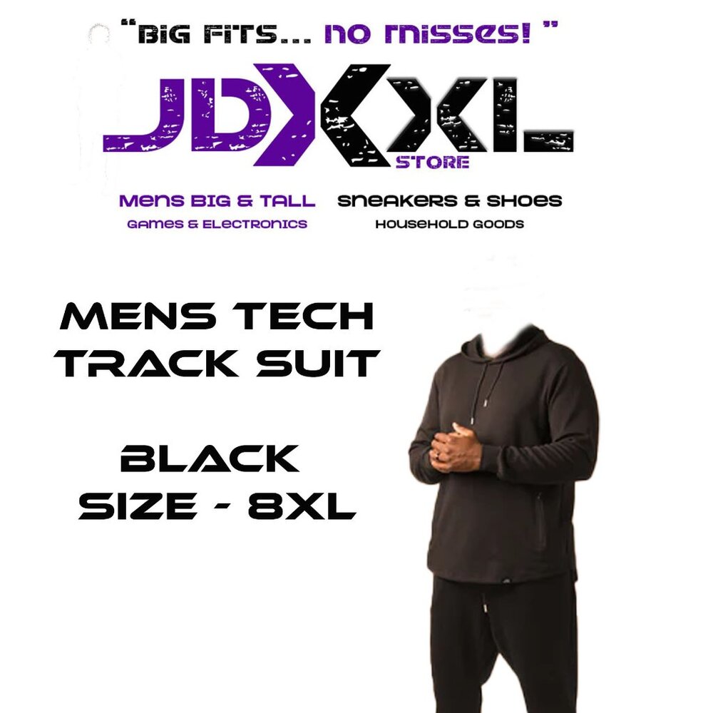 BIG & TALL Men’s Tech Track Suit - Black - SIZE 8XL